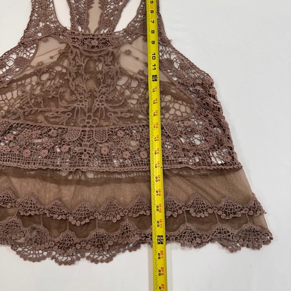 Umgee Crochet Lace Mesh Tank Top Womens M/L Brown Racerback Boho | Cottagecore - Picture 7 of 7
